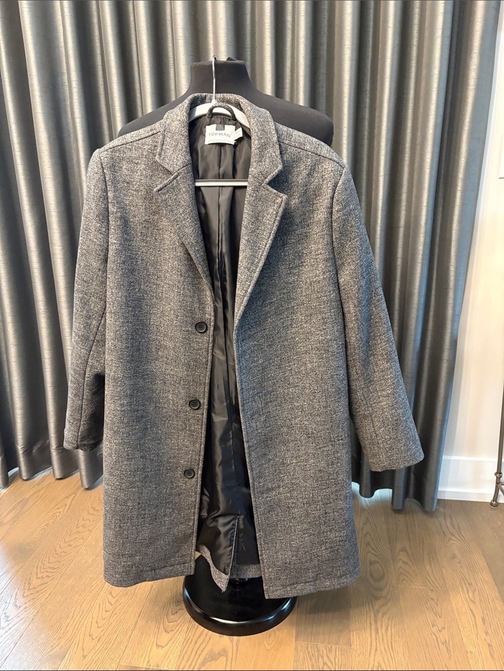 Topman Gray Wool Blend Overcoat